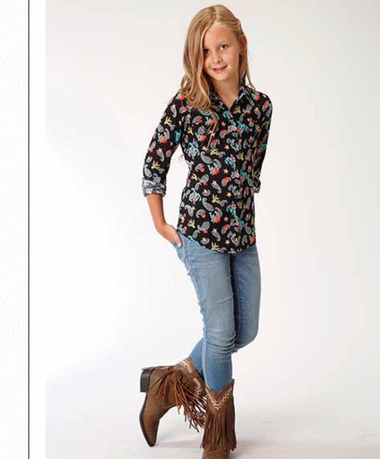 Shirts Kid’s Roper 03-080-0590-4061 Cowgirl Print Long Sleeve