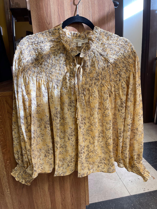 Yellow long smocked sleeve Women’s shirts 40944CL