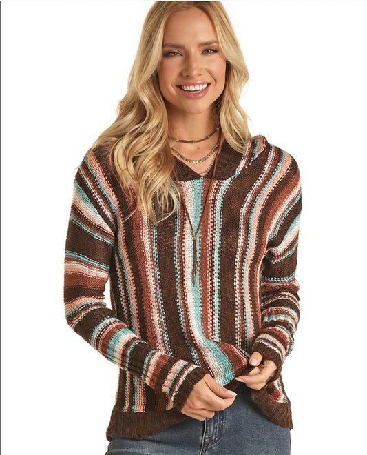 Shirts Women’s Rock n Roll Knitted Hoodie Multi Stripe RRWT94R04P