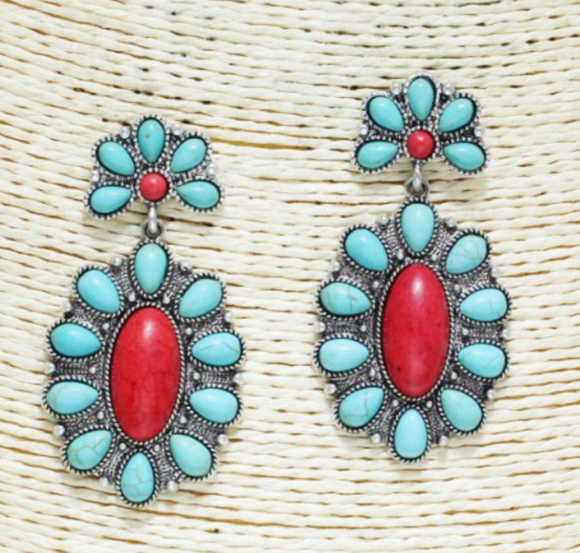 Jewelry Earrings Turquoise and Red Stone SE-168SBTQCO