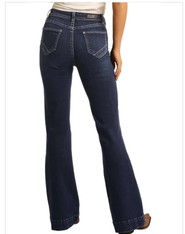 HIGH RISE EXTRA STRETCH BUTTON FLY TROUSER JEANS # W8H4165