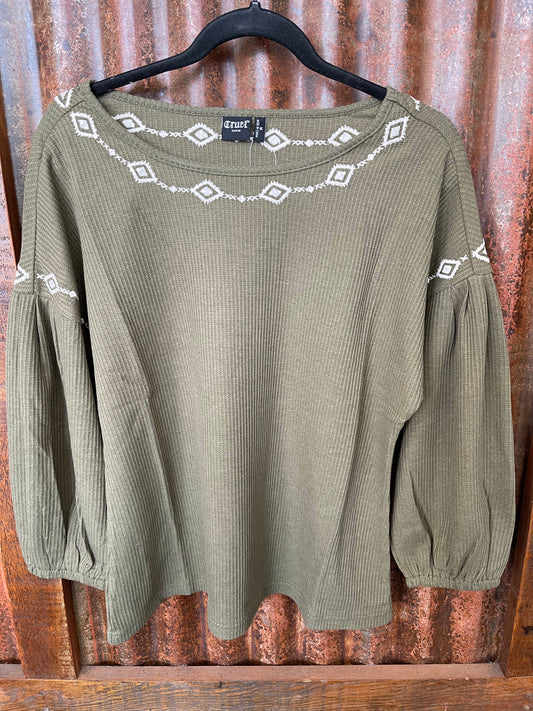 Women’s olive sleeve knit shirts CTK7368001