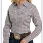 Shirts Women’s  Cinch Long Sleeve Button Down MSW9201029 White Copper Blue Print