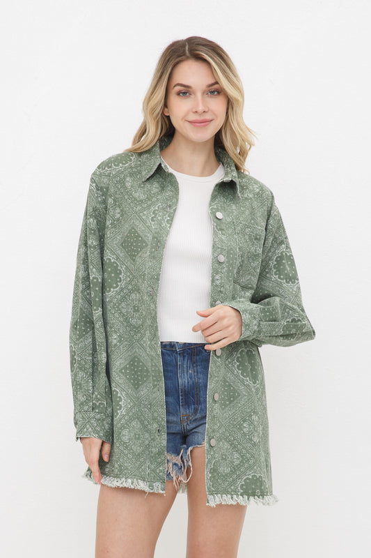 Women’s Outerwear Frayed Edge Shirt Jacket