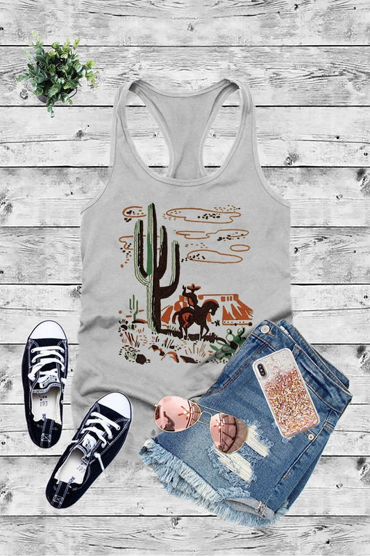 Shirts Women’s Racerback Heather Gray w/ Cowboy & Cactus