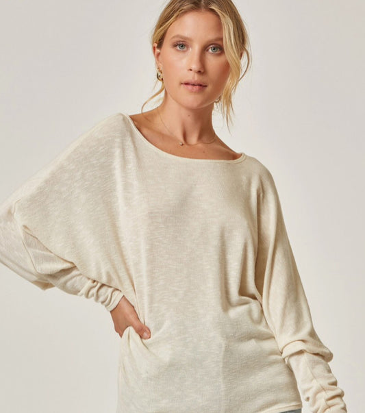 Sweater Women’s Boat Neck Oatmeal and Charcoal  3-309P