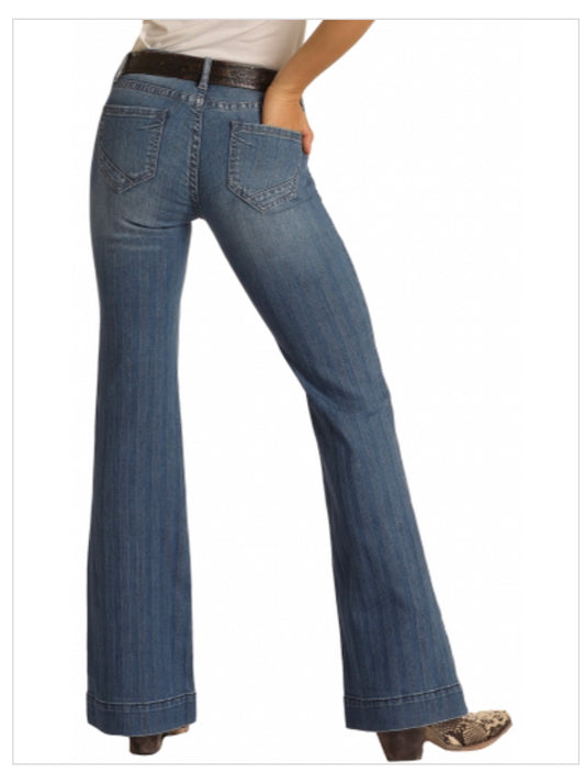 Jeans Women’s Light Wash Mid Rise Stripe Trouser Jeans W8M9760