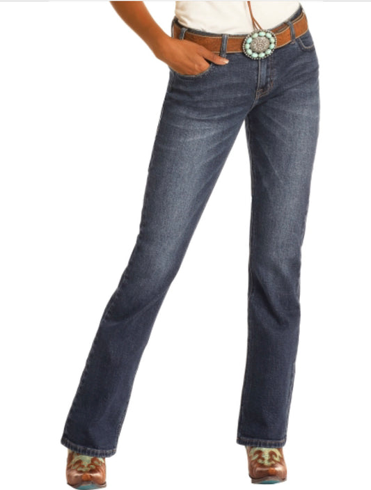 Jeans Women’s Dark Wash MidRise Bootcut Yolked Jean W1-9776