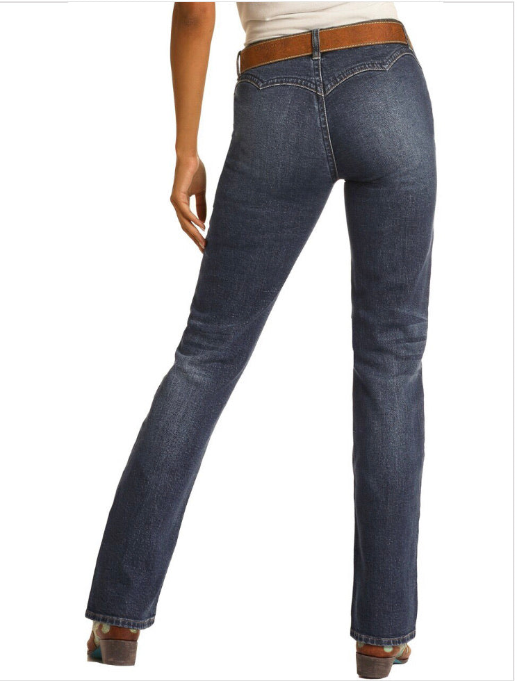 Jeans Women’s Dark Wash MidRise Bootcut Yolked Jean W1-9776