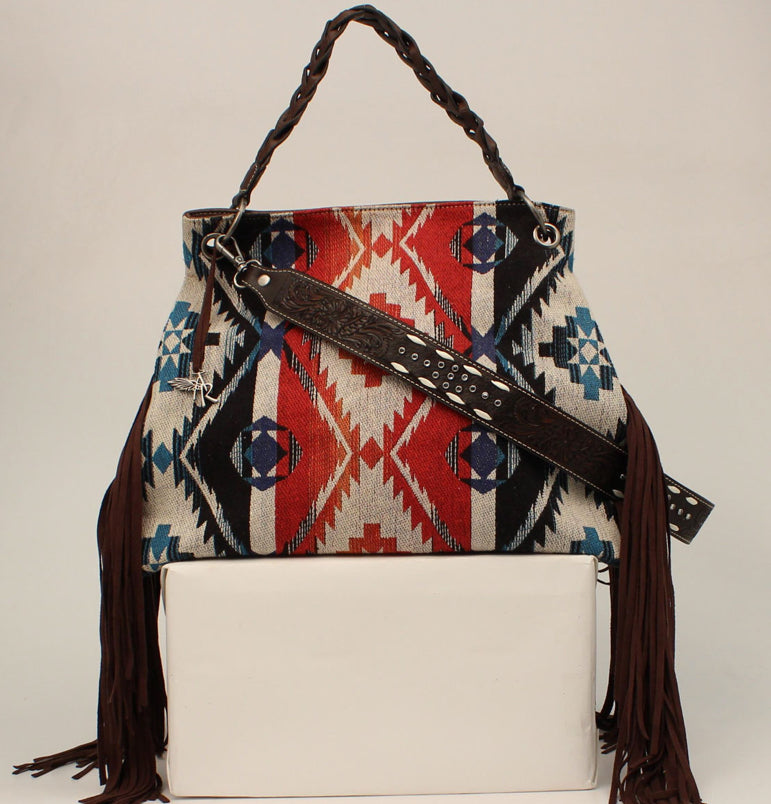 D330002197 Details Angel Ranch Conceal Carry Messenger Hobo Bag Brown Measures: 11 x 1-7/8 x 9-1/2 Python Print Bottom Floral Embossed Flap Over Antique Nail Heads Interior: 2 Cell Pouches and 1 Zippered Pouch Adjustable Strap