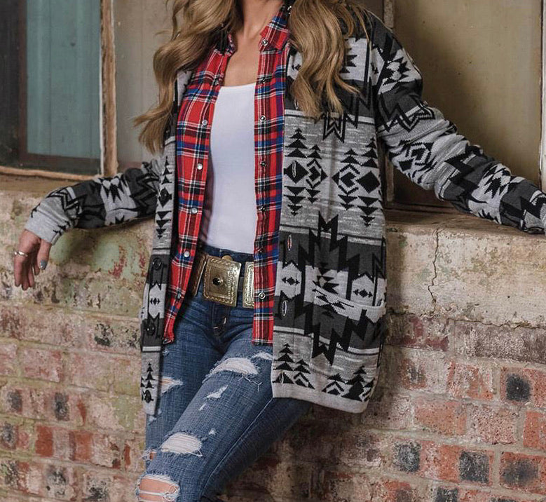 Outerwear Women’s Ladies Sioux Sweater Gray Aztec STS2484