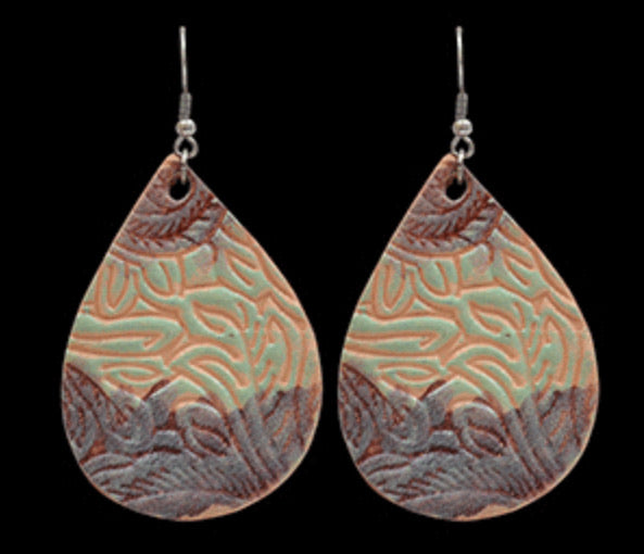 Jewelry Tooled Turquoise Leather Earrings DE0523GR