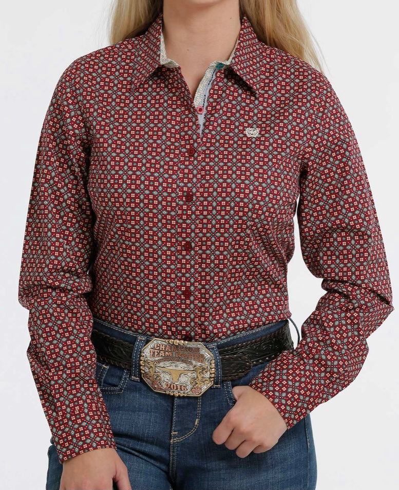 Shirts Women’s Cinch Button Up. MSW9165013 Red. ERKU-EE