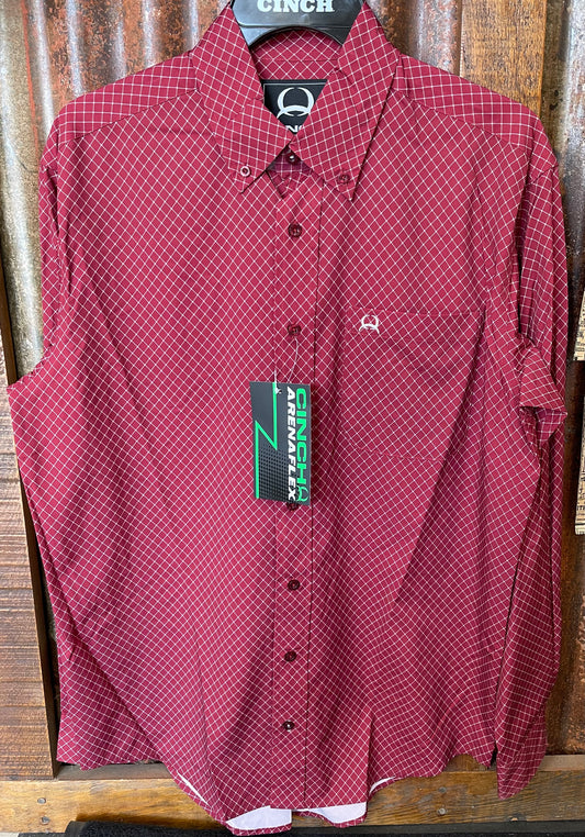 Shirts Men's Cinch Arena Flex Long Sleeve Button Down Burgundy Print MTW1862005