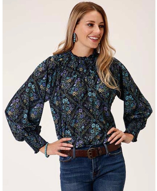 Shirts Women’s Long Sleeve Roper 03-050-0590-7026 BU