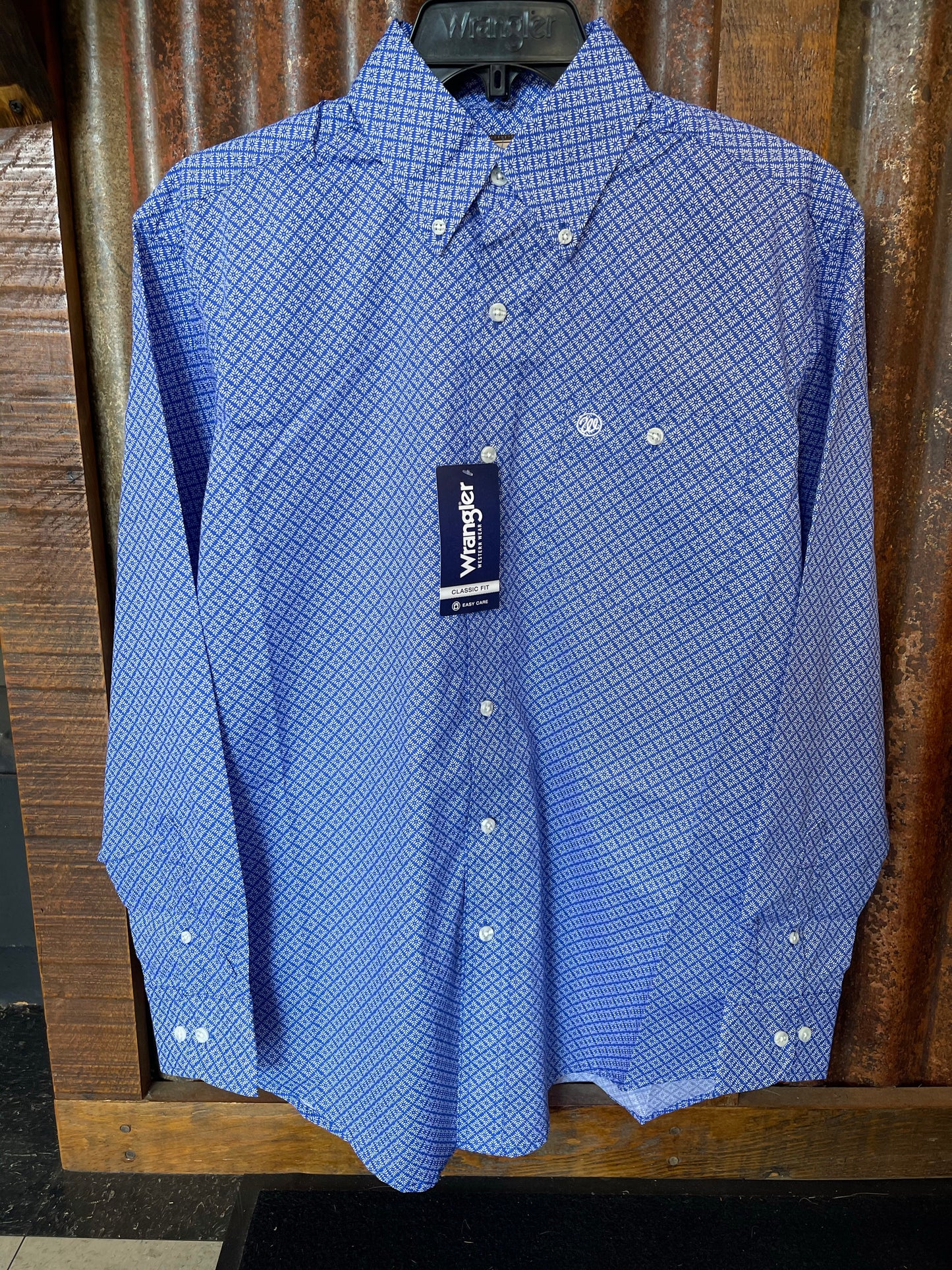 Shirt Men’s Button Up blue starburst pattern MG2020B