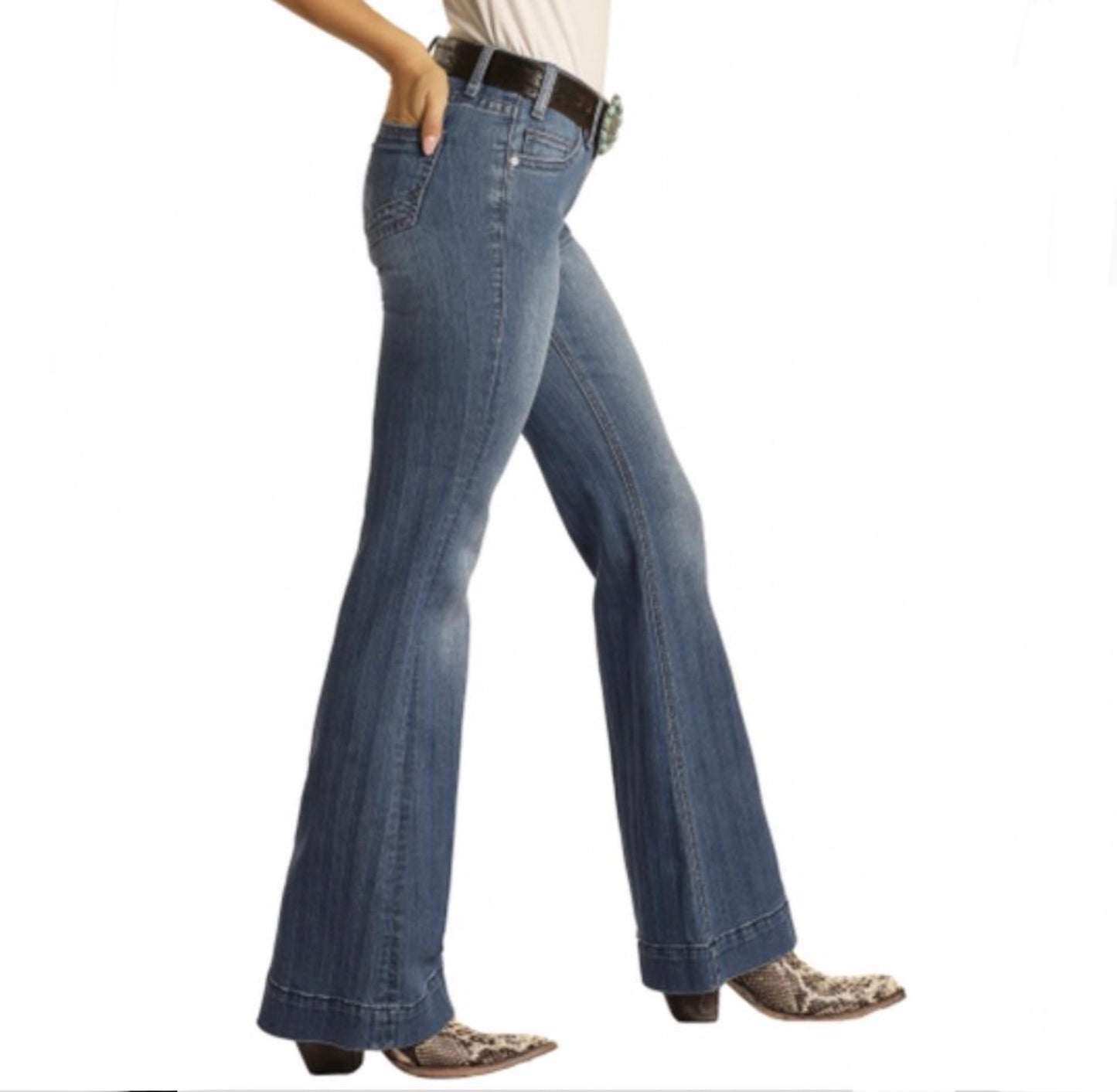 Jeans Women’s, Medium Wash, Mid Rise, Stripe Trouser Jeans W8M1660