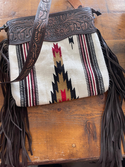 Saddle Blanket purse with tooled Leather ADBGZ238