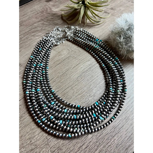14” 4 mm Navajo pearl, turquoise necklace CHO-NAV-077-TUR
