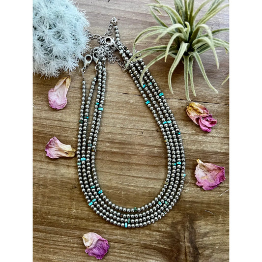 14 inch 4 mm Navajo & Tq necklace 067