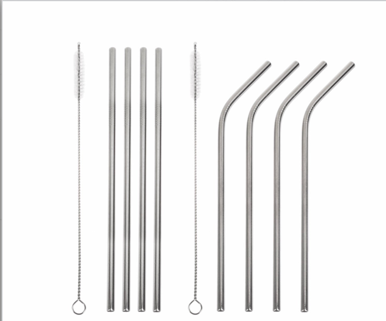 Giftware Home Furnishings ER68930 Stainless steel drinking straws and cleaning brush.4 pk.