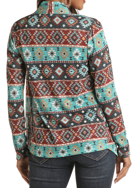 Outerwear Women’s Turquoise Aztec Waterfall Cardigan 46-1199