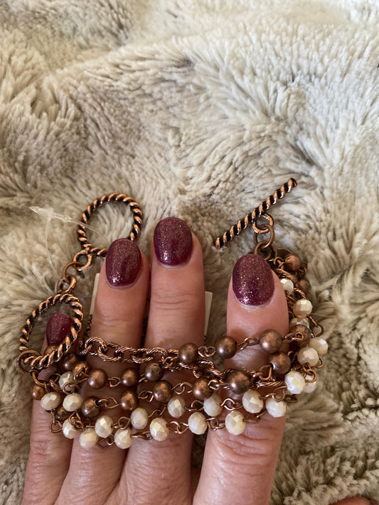 Burnished Copper chain with layered cream sparkle beads N1090TQ N1090CRM BR1090CRM