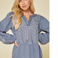 Shirts Women’s Tops Midnight Blue Embroidered