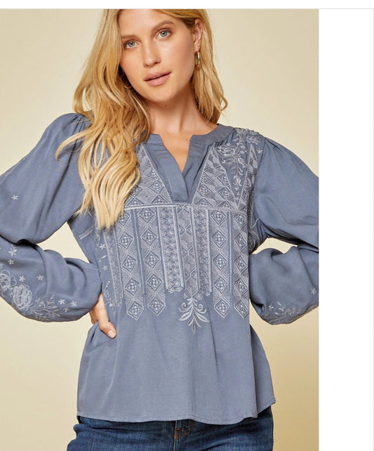 Shirts Women’s Tops Midnight Blue Embroidered