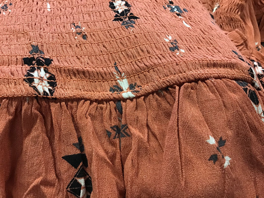 Shirts Women’s Aztec Geo  Rayon Smocked Wrapped Ruffle Top