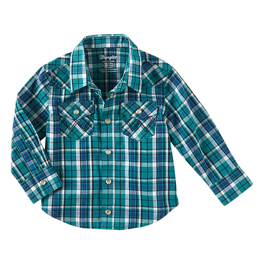 Shirts Boys Wrangler Blue Plaid Snap
