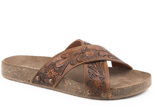 Shoes Women’s Roper sandal Delaney tan tooled leather  09-021-0607-2892