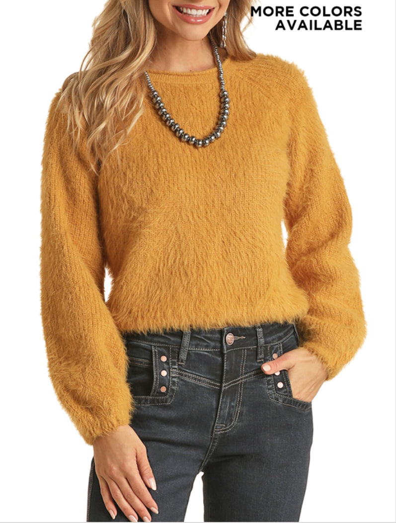 Shirts Women’s Rock n Roll Fuzzy Solid Turquoise Sweater RRWT32R042