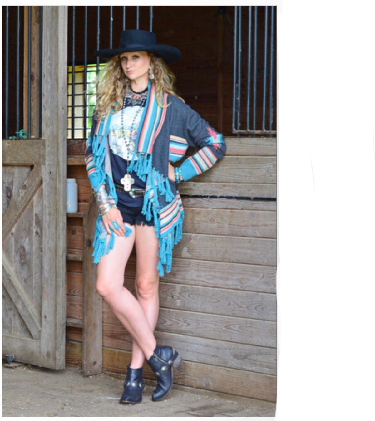 Outerwear Women’s Tasha Polizzi Saltillo patterned Cardigan with turquoise Fringe 271705 Puebla Cardigan