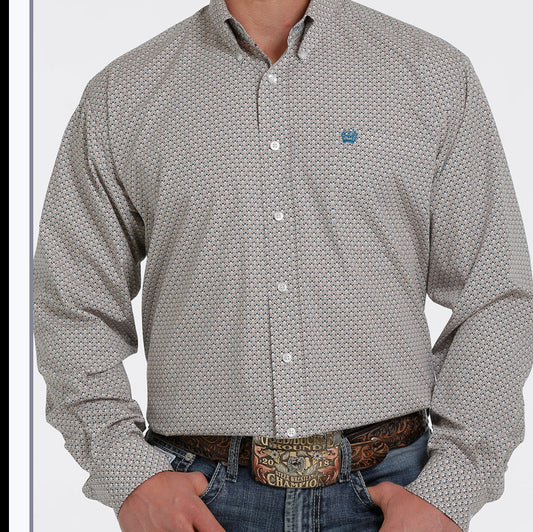 Shirts Men’s Cinch Long Sleeve Button Down MTW1105346 Khaki Teal Burgundy Print