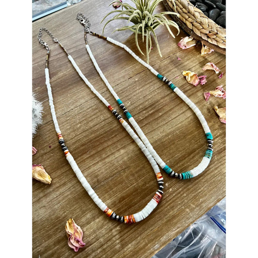 Graduated shell with Navajos; turquoise or spiny Necklace