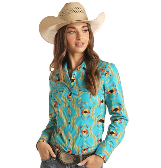 Shirts Women’s & Juniors Western Bright turquoise w/snaps B4S3337