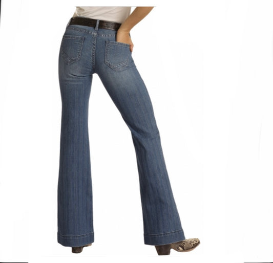 Jeans Women’s, Medium Wash, Mid Rise, Stripe Trouser Jeans W8M1660