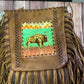 Handbag large leather tote bag with hand painted trim and strap w/ buffalo / yellow design