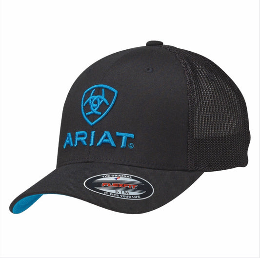 Ball Caps Mens Ball Cap  Mesh Sides  Ariat Logo  Flexfit  63% Polyester, 34% Cotton, 3% PU Spandex  1502301