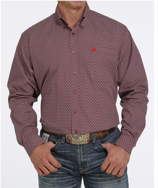 Shirts Men’s Cinch Red Burgundy Print Long Sleeve MTW1105430