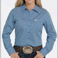 Shirts Women’s Cinch Long Sleeve Button Down Royal Blue White Print MSW9164181