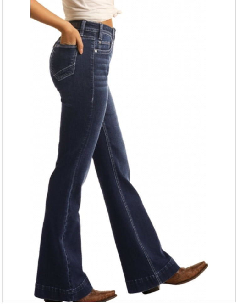 HIGH RISE EXTRA STRETCH BUTTON FLY TROUSER JEANS # W8H4165