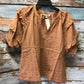 Cotton Ruffled Sleeve Blouse Clay 41017