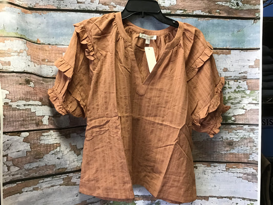 Cotton Ruffled Sleeve Blouse Clay 41017