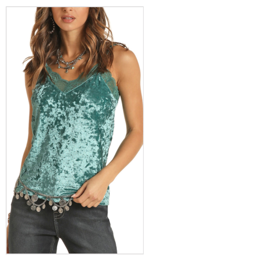 Turquoise velvet cami / tank top 49-1164