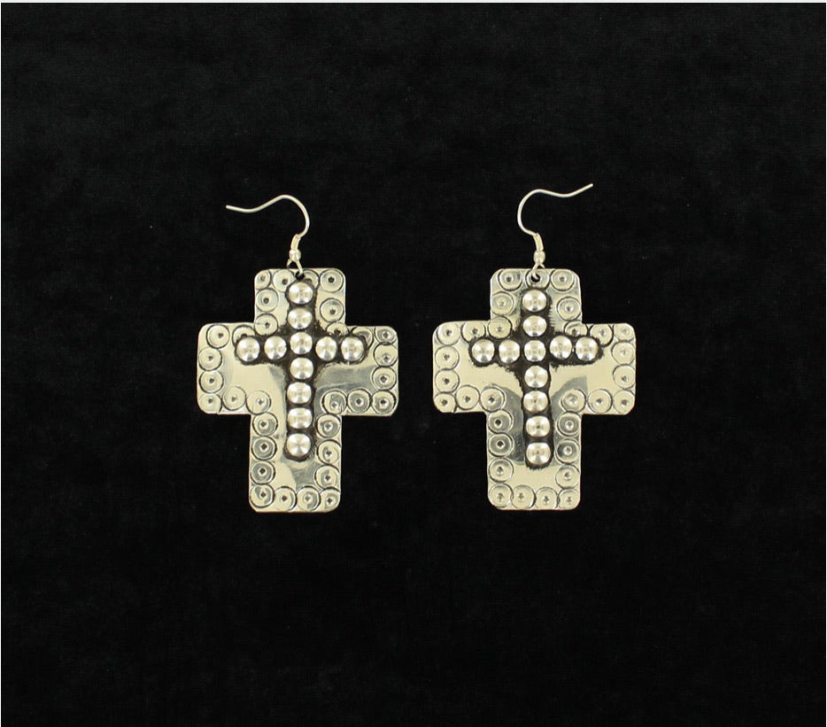 Jewelry M&F Large Silver Cross Earrings 29049