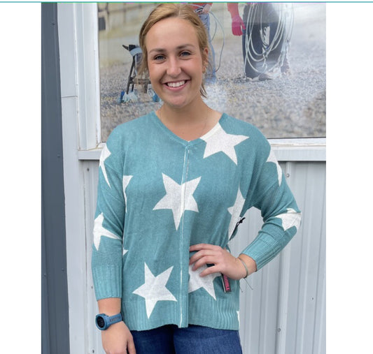 Shirts Women’s Teal Sweater with Star  Design RRWT32RZO9