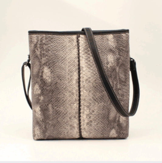 N770005301   Python Style  Blazin Roxx Messenger Bag  Black and White  Snake Skin Print  Laced Center  Adjustable Crossbody Strap   Conceal Carry Pocket