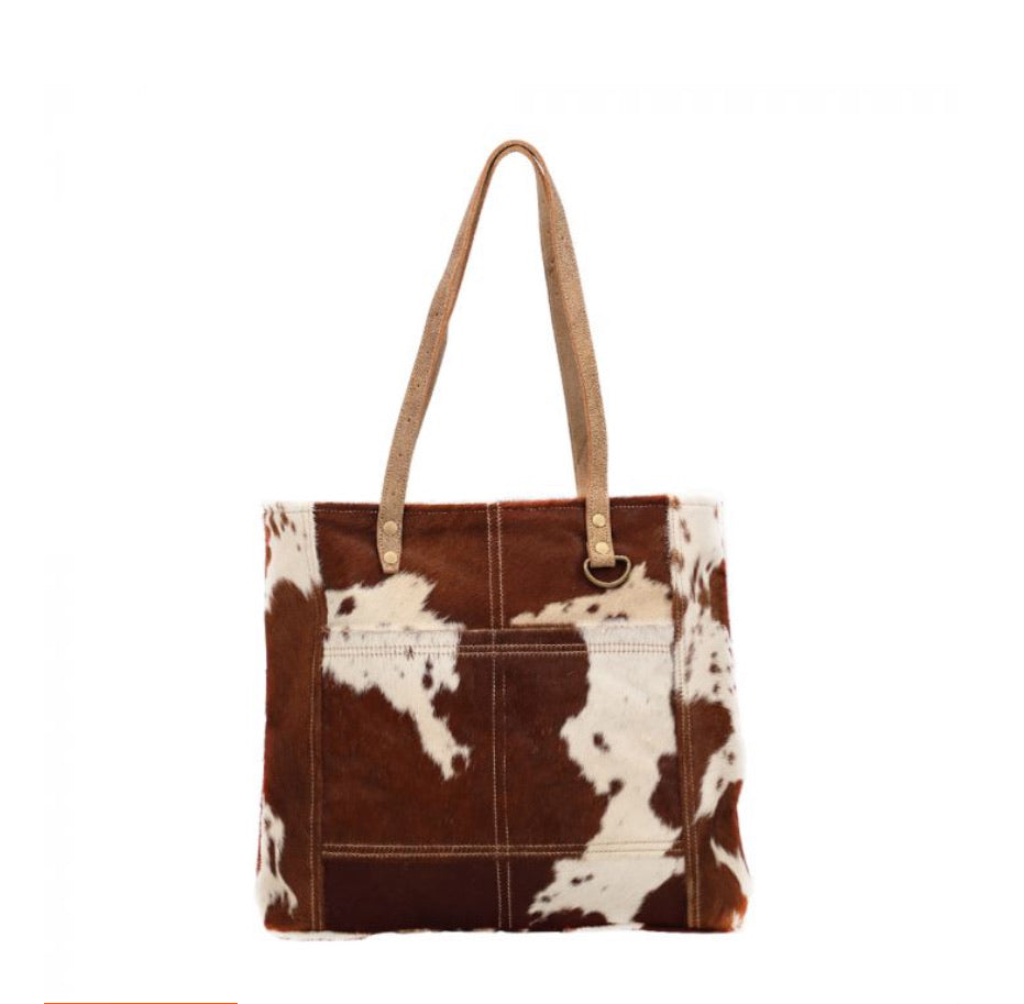 Purses Myra Bag Caramel Front Pocket Hair on Tote Bag S-1428